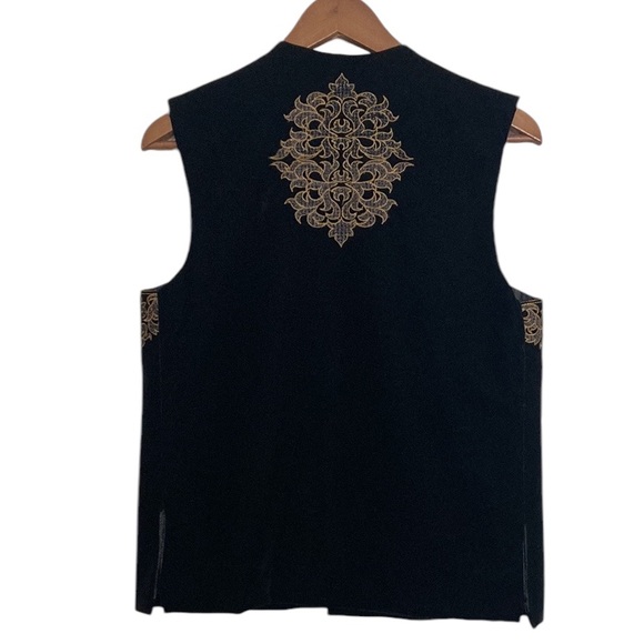 Vintage Vest Womens Small Medium Black Velvet Gold Embroidered Baroque Goth 90s - Picture 2 of 11